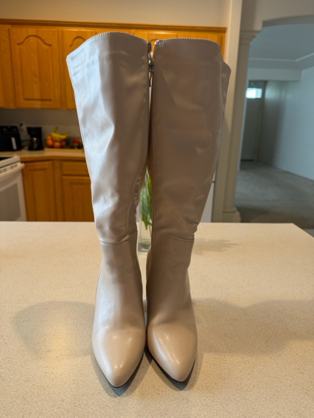 Women's Tall Pointed-Toe Heeled Boots in Light Taupe